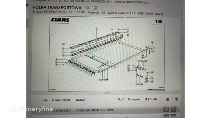 podvozek Claas Dominator 130-150 rama podsiewacza , podłoga trans. claas Avero pro sklízecí mlátičku Claas Dominator 130-150   48 , 58 , 68 , 78